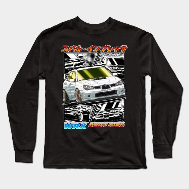 White Subie Impreza WRX STi Hawk Eye Drifting Long Sleeve T-Shirt by Guyvit